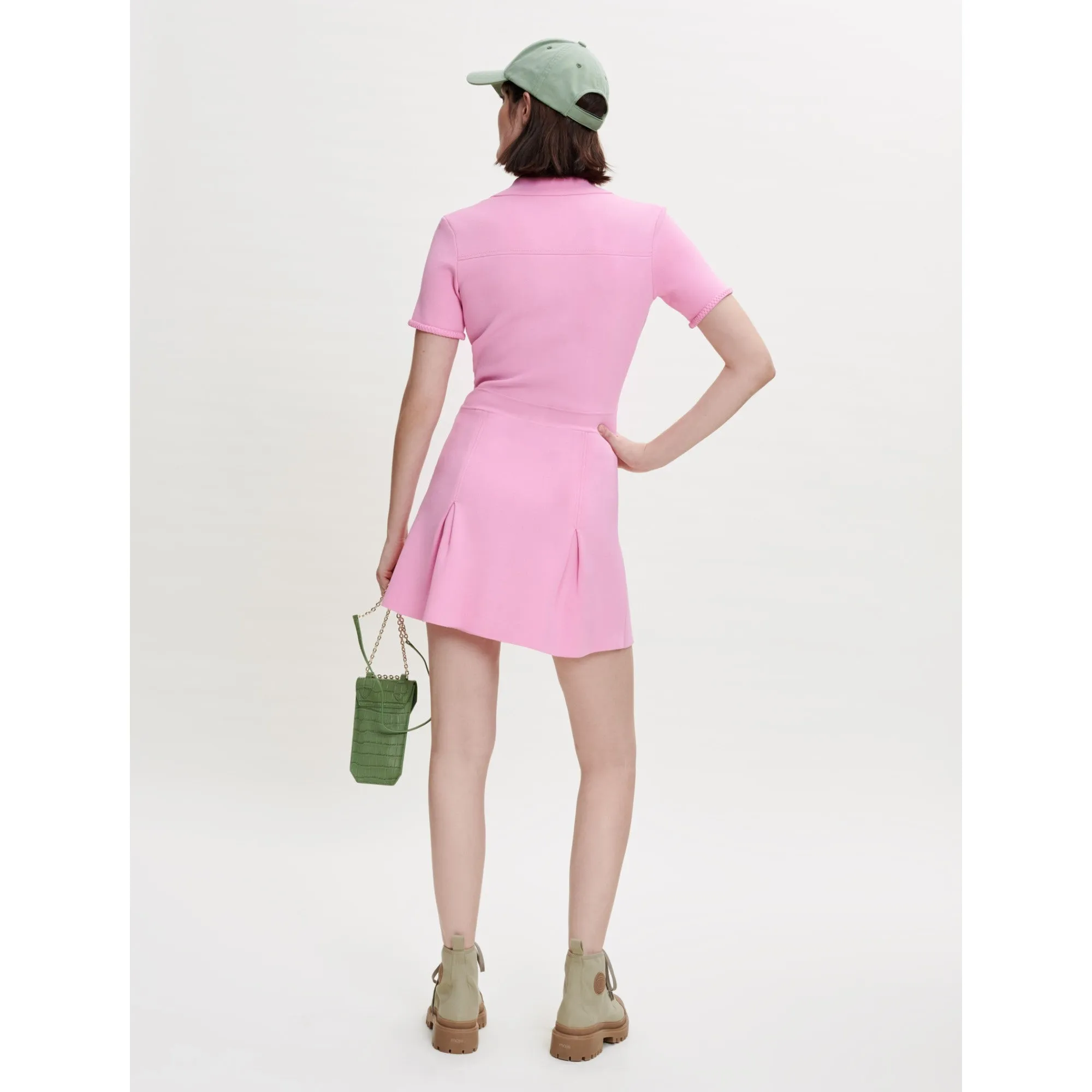 Women Pink Knit Dress, Fitted At Waist - Pink