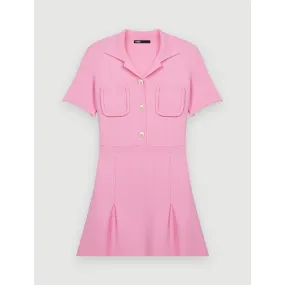 Women Pink Knit Dress, Fitted At Waist - Pink