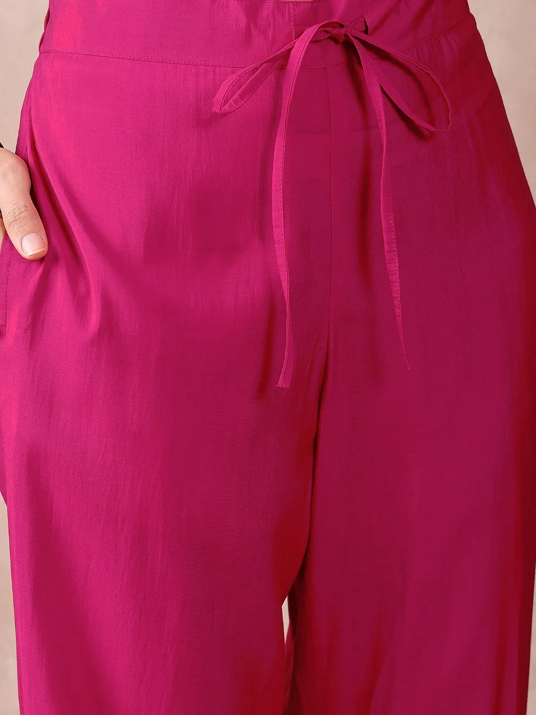 Women Pink Silk Blend Solid Embroidered Straight Kurta Trouser With Dupatta