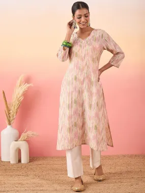 Women Printed Regular Beads and Stones Chanderi Silk Kurta with Trousers
