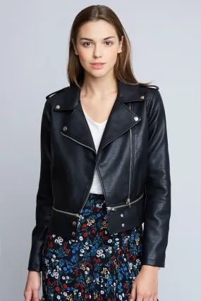 Women's Black Cropped Moto Jacket.