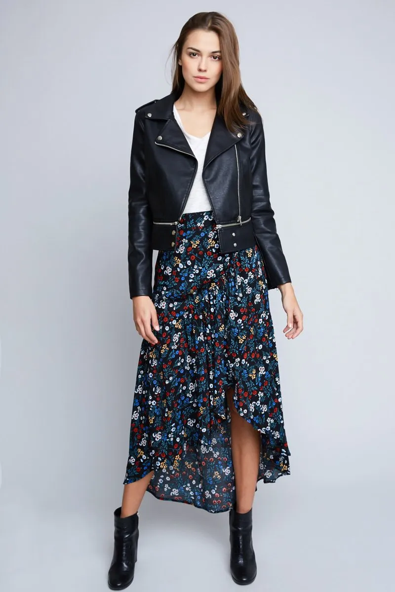 Women's Black Cropped Moto Jacket.