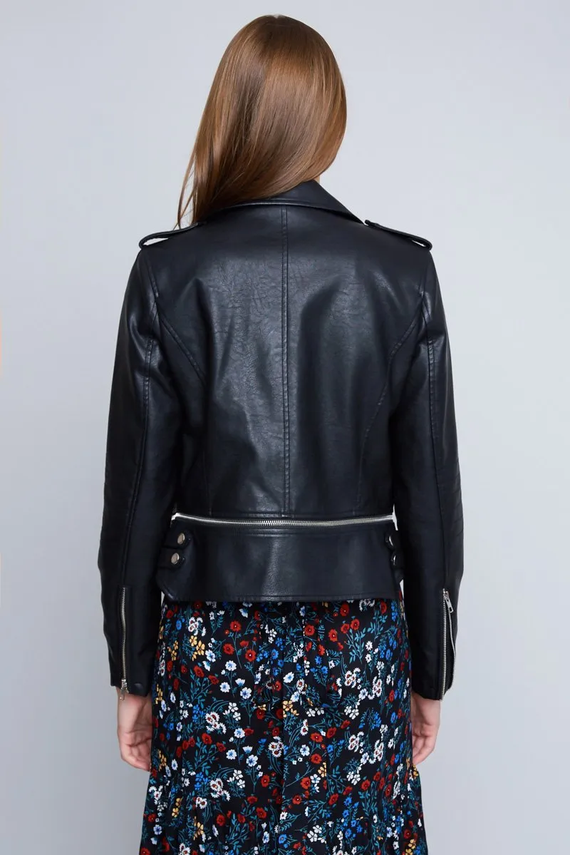 Women's Black Cropped Moto Jacket.