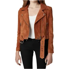 Women's Cropped Suede Leather Motorcycle Jacket – Chic & Stylish