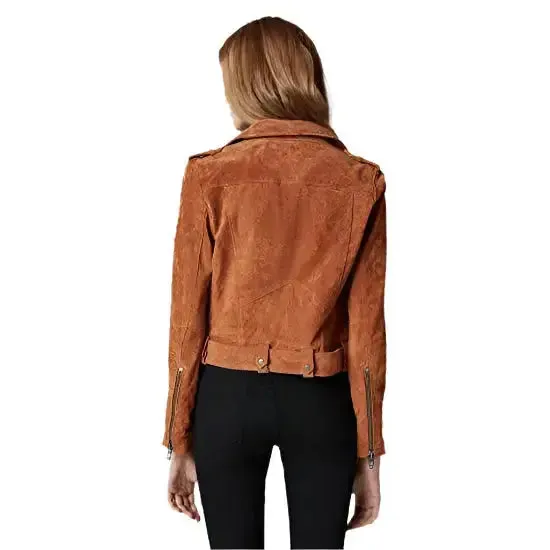 Women's Cropped Suede Leather Motorcycle Jacket – Chic & Stylish