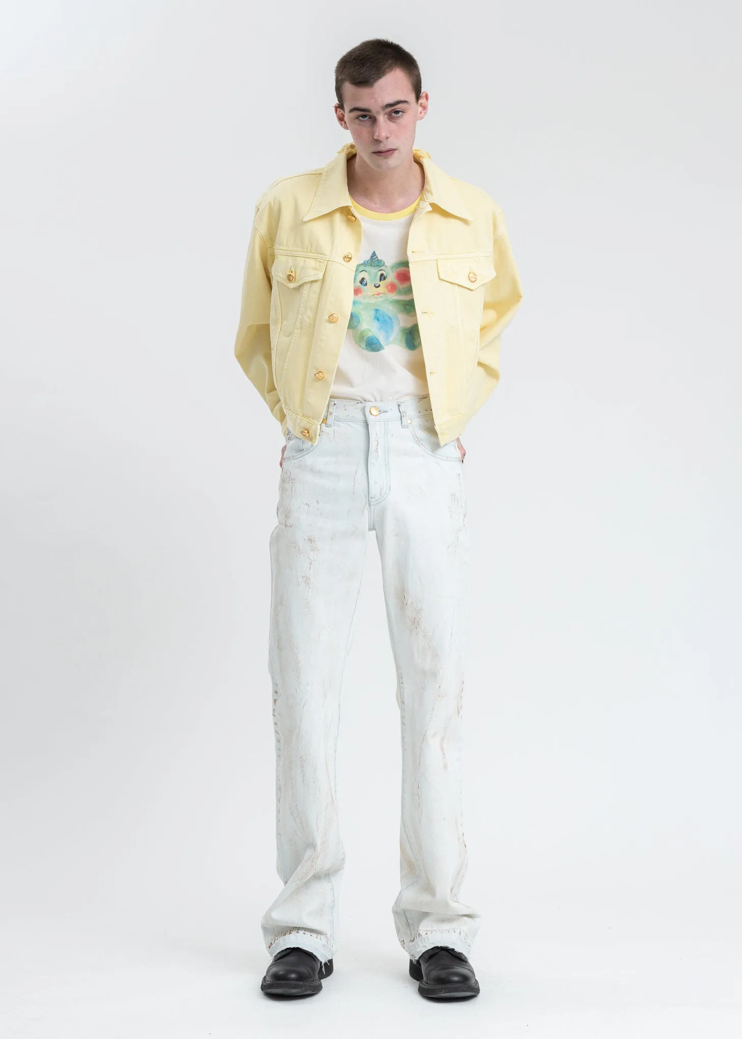 Yellow Basic Short Denim Jacket