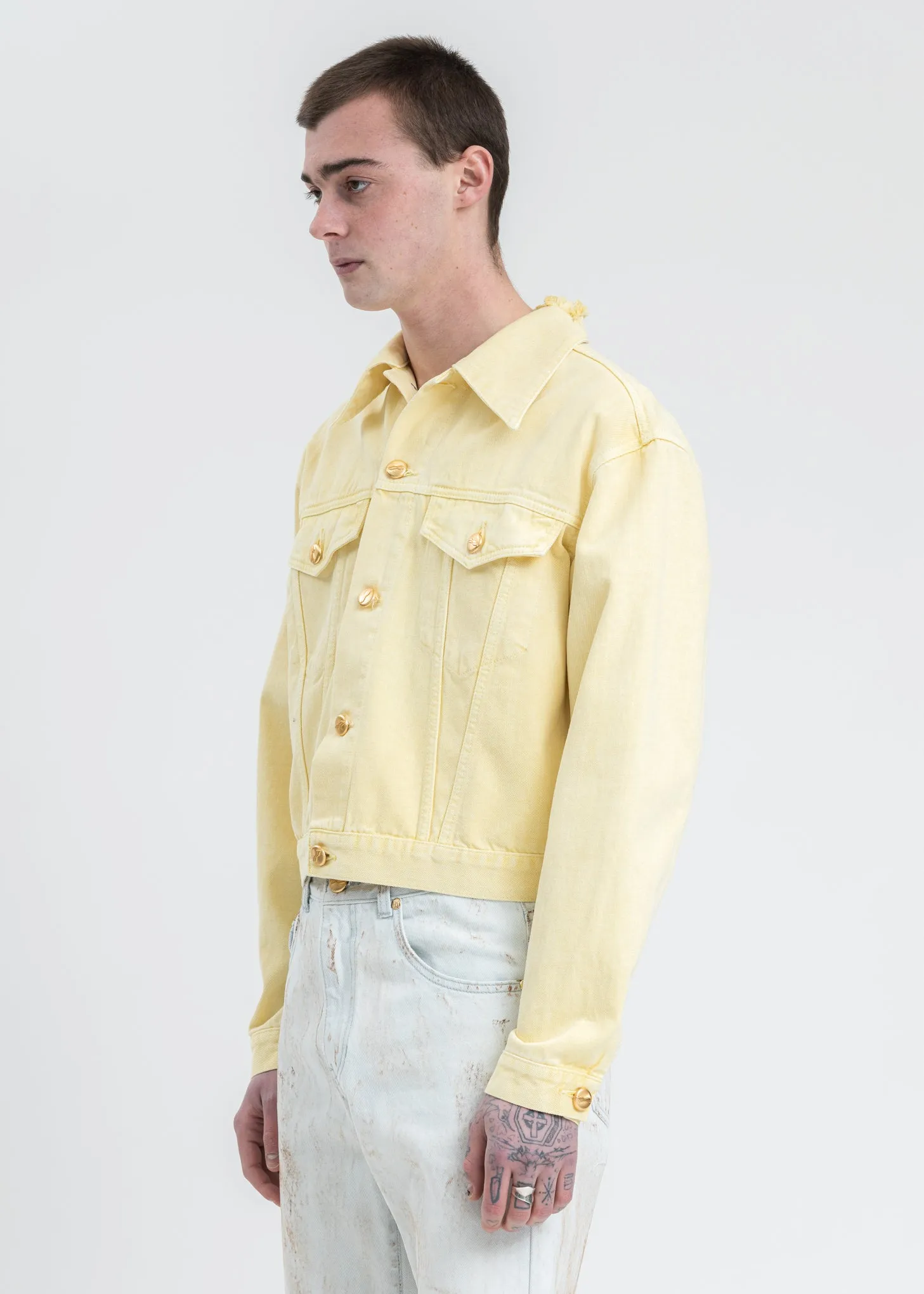 Yellow Basic Short Denim Jacket
