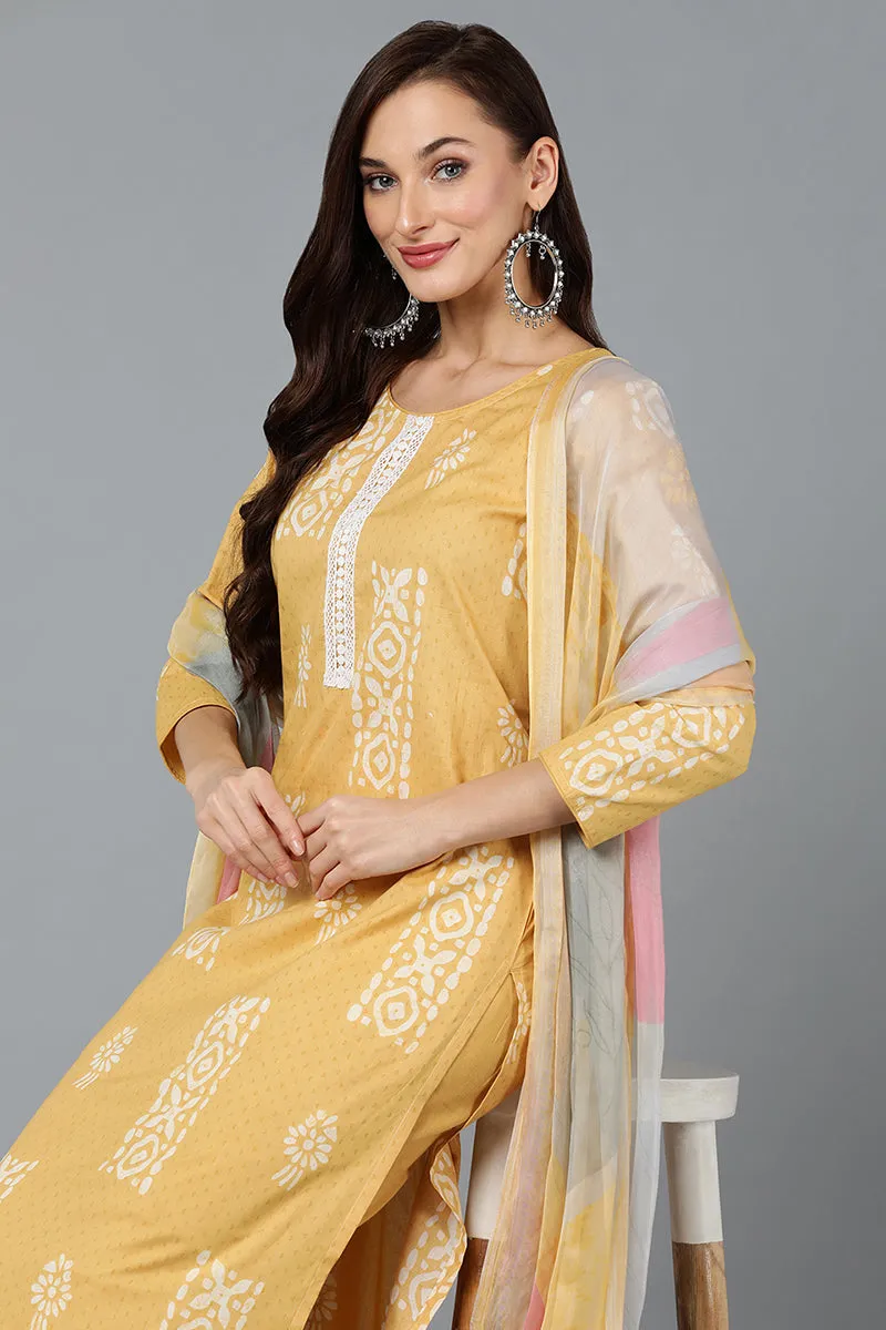 Yellow Silk Blend Straight Suit Set