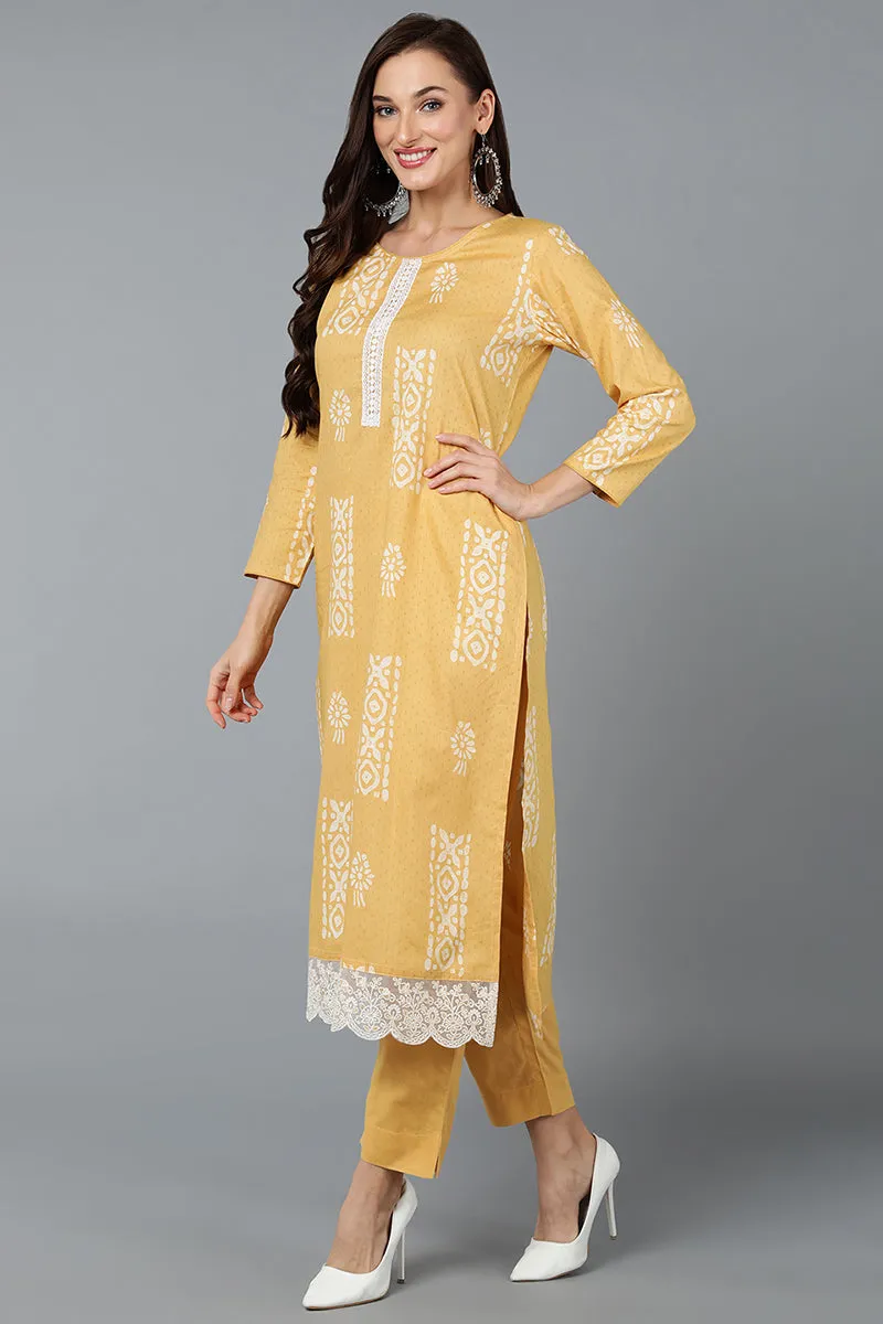 Yellow Silk Blend Straight Suit Set