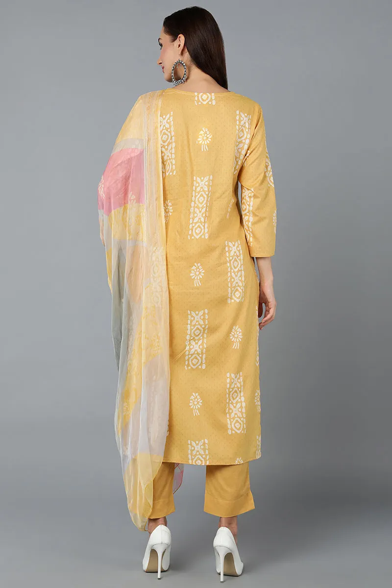 Yellow Silk Blend Straight Suit Set