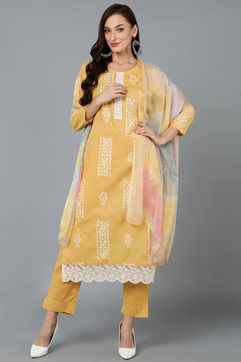Yellow Silk Blend Straight Suit Set