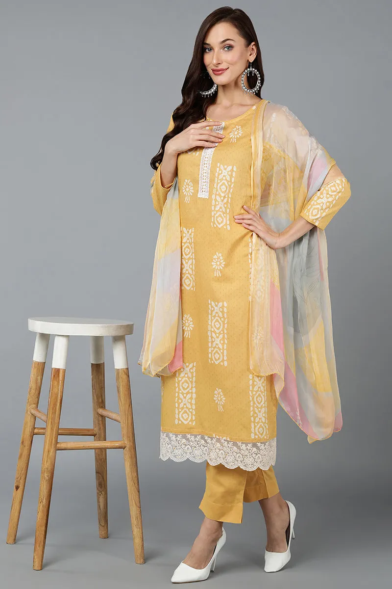 Yellow Silk Blend Straight Suit Set