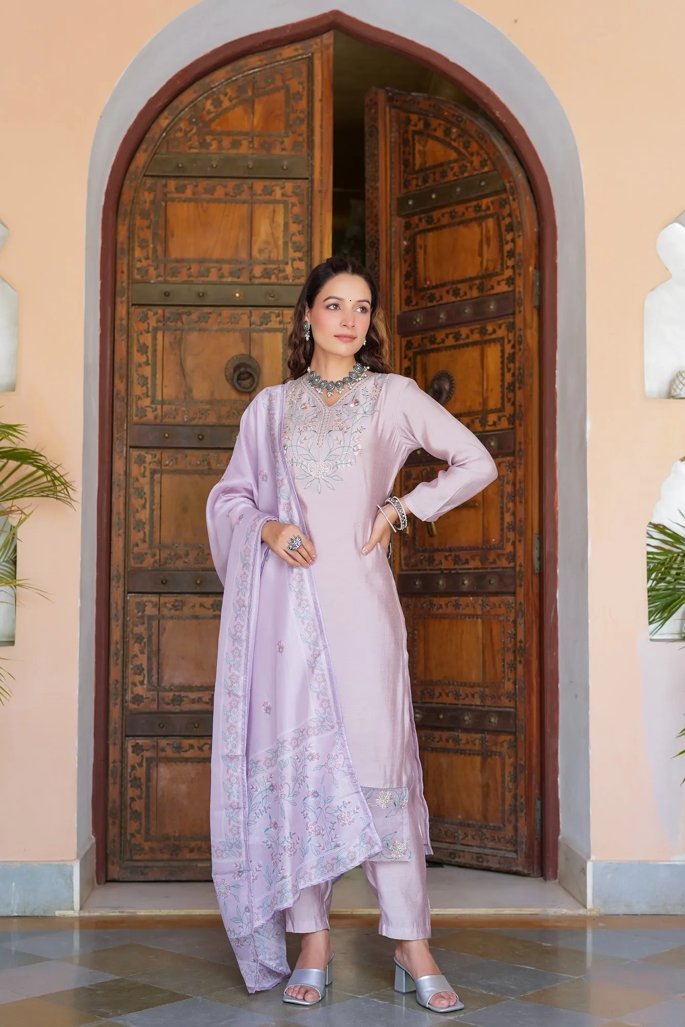 Yoke Design Silk Dupatta Set