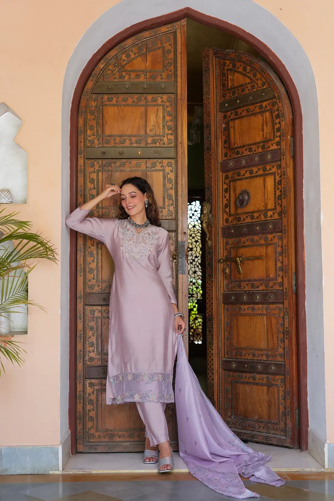 Yoke Design Silk Dupatta Set