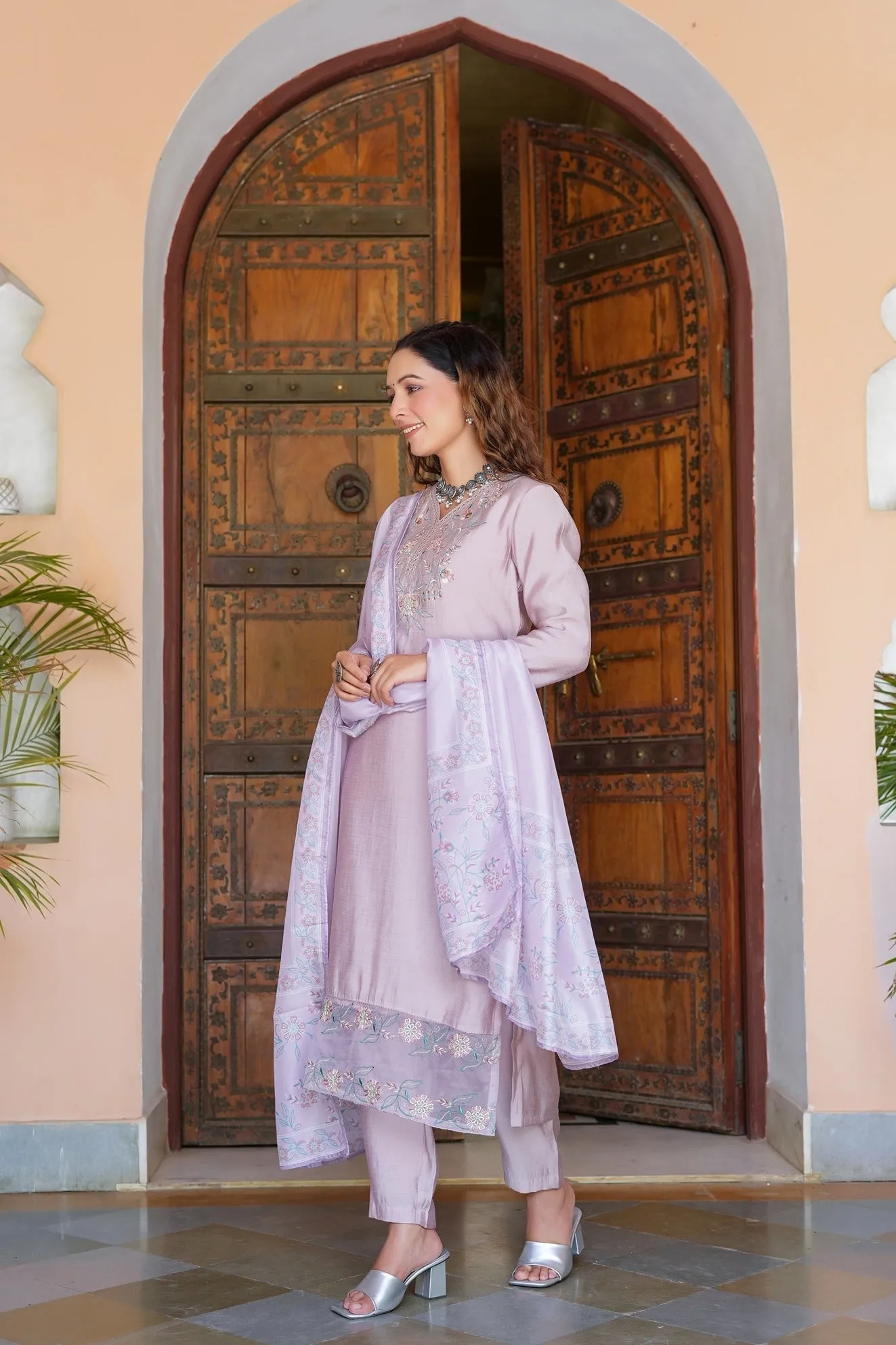 Yoke Design Silk Dupatta Set
