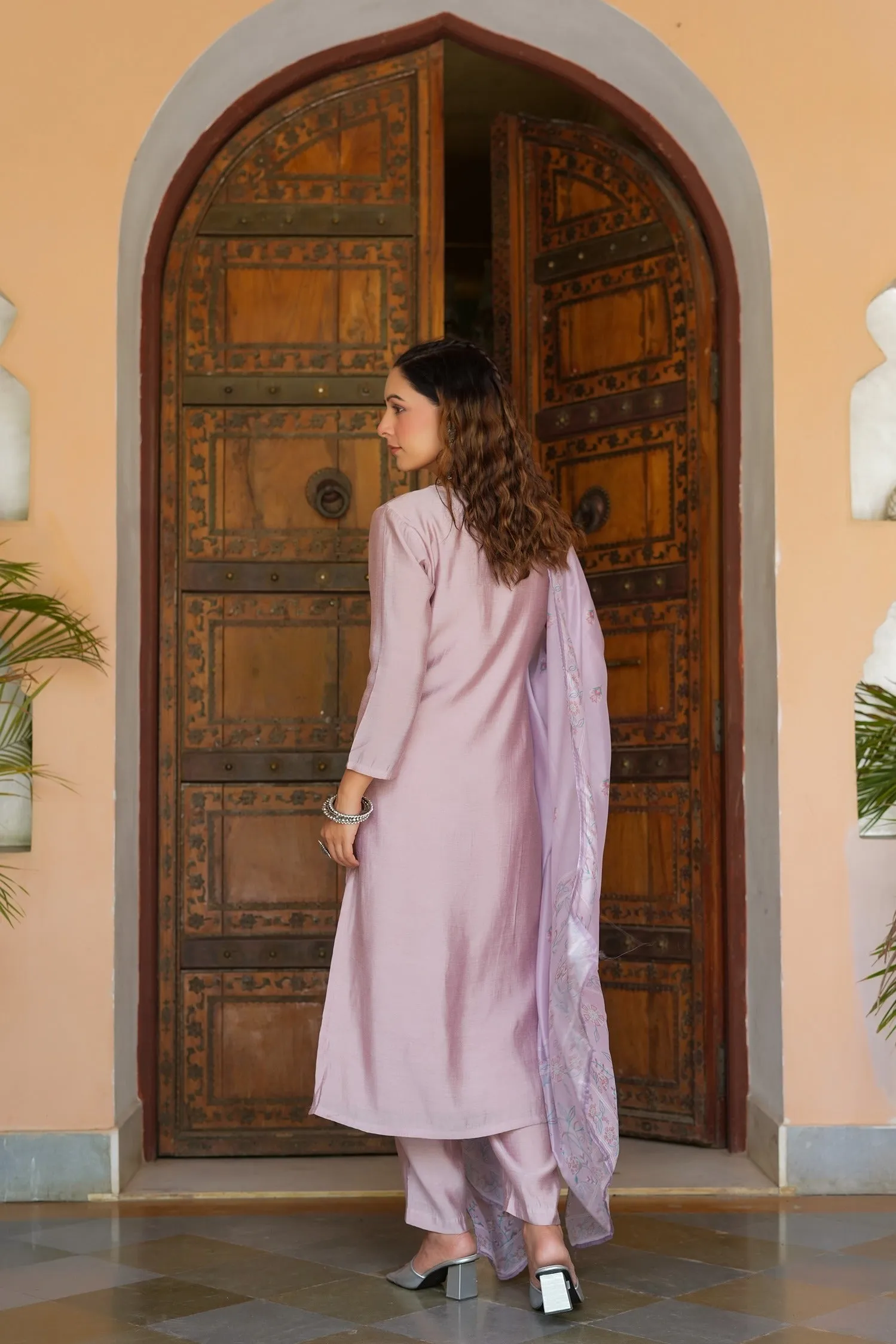 Yoke Design Silk Dupatta Set